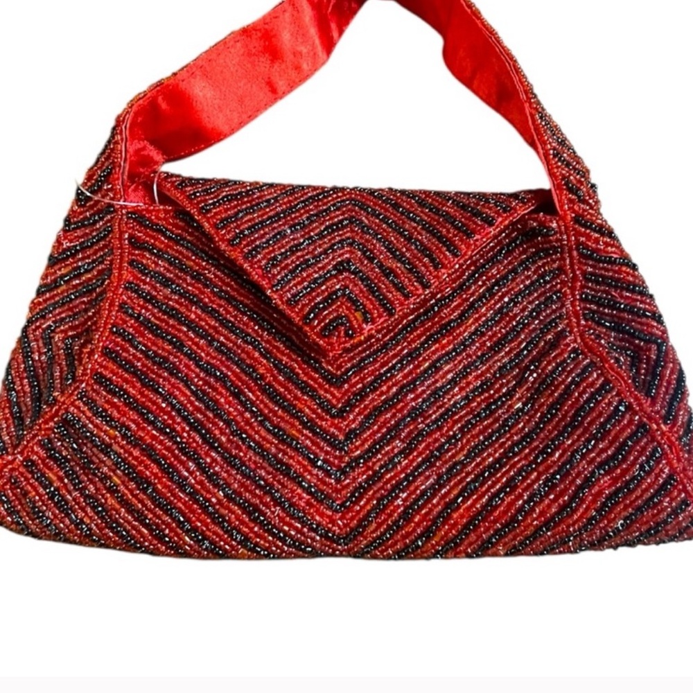 Red Beaded Evening Clutch Wristlet